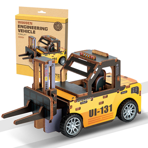 Nuevo <span class=keywords><strong>Juguete</strong></span> <span class=keywords><strong>de</strong></span> Construcción <span class=keywords><strong>de</strong></span> Madera 3D DIY, Vehículos <span class=keywords><strong>de</strong></span> Construcción, Montacargas, Excavadora, Mezcladora, Camión <span class=keywords><strong>de</strong></span> Arrastre para Niños - Product Image 1