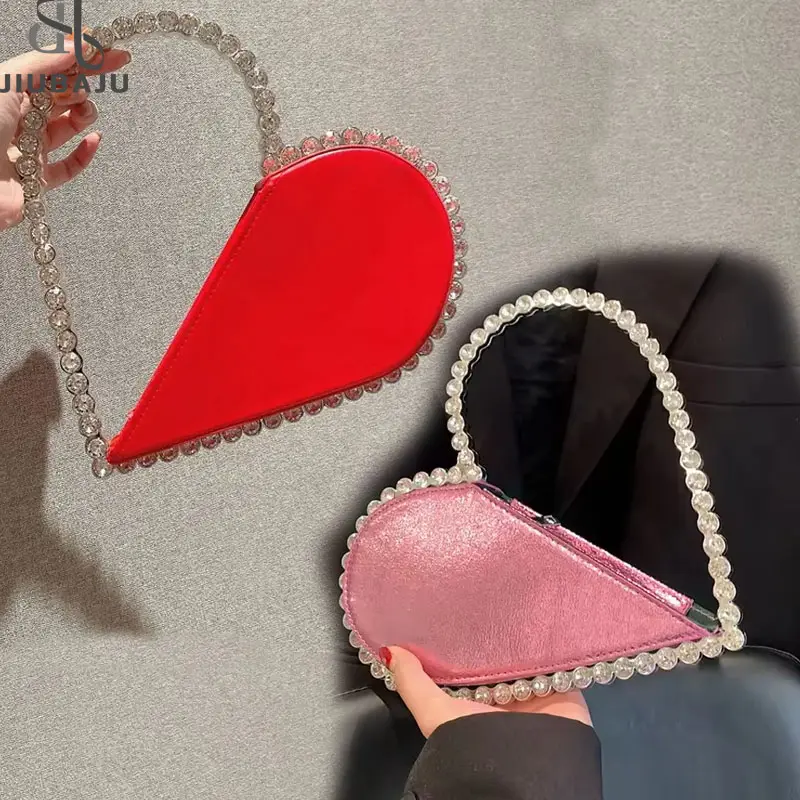 Bolsos de mano con diamantes de noche en forma de corazón para mujer 2024 Chic Metal mango diamantes de imitación lentejuelas brillantes monedero bolsos de boda para mujer
