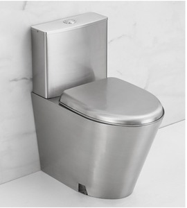 WC en acier inoxydable avec réservoir encastré, double chasse, design ovale, accessoire de salle de bain minimaliste, installation au sol - Product Image 1