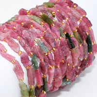 Perles brutes de tourmaline pastèque naturelle, taille brute 3x9mm-6x18mm