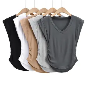 여름 뜨거운 판매 섹시 타이트 티셔츠 여성용 민소매 조끼 슬림 V 넥 숄더 티셔츠 OEM