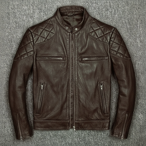 แจ็กเก็ตมอเตอร์ไซค์นักแข่งรถในคาเฟ่สำหรับผู้ชายผ้าแคนวาสสำหรับไฮสตรีทหนังแท้สำหรับมืออาชีพ - Product Image 1