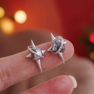 22533 S925 Argent DIY Accessoires pour perles, Support vide en forme d'étoile pour crochet d'oreille avec perles rondes de 5-7mm, Entretoises de 25mm pour bijoux - Product Image 1