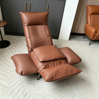Fauteuil de massage moderne haut de gamme, chaise de loisirs créative individuelle, fauteuil inclinable manuel en cuir, fauteuil de salon en bois pour le salon