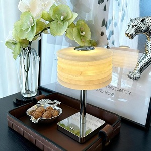 Modern Minimalist Touch Table Lamp With Wooden Shade Metal Base E27 LED Eye Caring Bedroom Bedside <b>Decorative</b> <b>Lighting</b> - Product Image 4