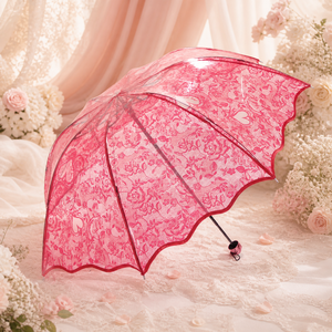 Parasol manuel rose en dentelle, style princesse, à bord festonné floral, en plastique, <span class=keywords><strong>pour</strong></span> mariage, fête Lolita, cadeaux de détail - Vente en gros - Product Image 1