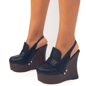 Sandales à talons compensés hauts pour femmes, à plateforme épaisse, bout rond, à bride arrière, à motifs en bois, style escarpins - Product Image 3