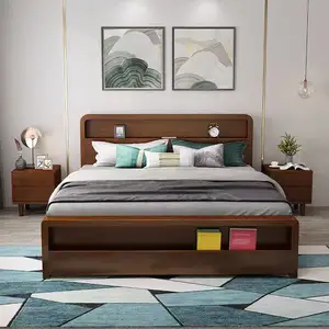 Cama estofada moderna em tamanho king size com luz LED e cama tipo onda, conjunto de cama popular para móveis de quarto