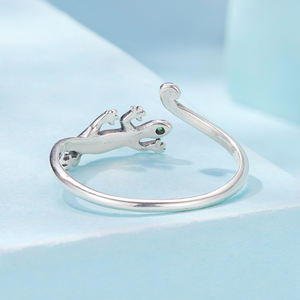 Anillo abierto de lagarto <span class=keywords><strong>Gecko</strong></span> de Plata de Ley 925, anillo de Animal de la suerte con circón verde para chica amante, regalo de fiesta de cumpleaños Simple SCR1145 - Product Image 4
