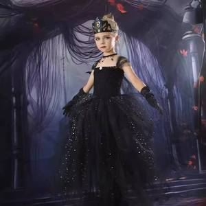 Robe de bal de la Reine Noire de Halloween pour filles, costume de cosplay pour enfants en polyester - Product Image 2