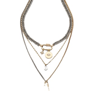 Collar de moda punk con colgante de múltiples capas, cadena mixta de oro y plata, con dije de estrella, pincho, moneda redonda y cierre. - Product Image 5