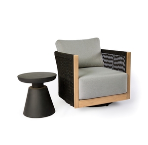 Fauteuil de jardin pivotant au design moderne avec mobilier en corde, ensemble de canapés d'extérieur portables en bois naturel avec coussins pour villas - Product Image 1