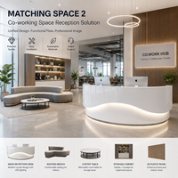 Comptoir de réception incurvé moderne pour hall d'entreprise, comptoir d'entrée de bâtiment de luxe, bureau sur mesure blanc brillant avec logo