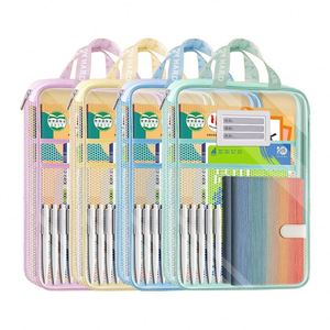 Sac de rangement en nylon maillé transparent en forme de L avec poignée pour documents A4, pochette zippée pour livres, idéal pour étudiants, maison, école, bureau - Product Image 1