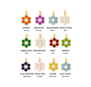 Pendentifs de pierres de naissance florales |   Charmes en acier inoxydable plaqué or 18 carats avec zircone cubique pour la fabrication de bracelets, colliers et autres bijoux DIY - Product Image 2