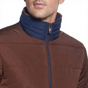 Men's Brown Puffer Jacket Windproof Zipper Closure Stand Collar Casual Winter Wear Polyester Wadding Thick Regular Fit - Product Image 4