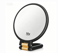 Miroir de maquillage pliable double face avec grossissement 10x/1x et cadre en plastique