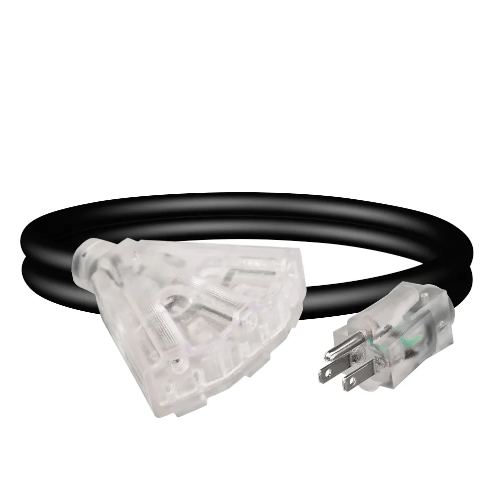 50 Ft Extension Cord with 3 Outlets ETL Listed 16/3 SJTW 3-Wire Grounded for Indoor/Outdoor Use
