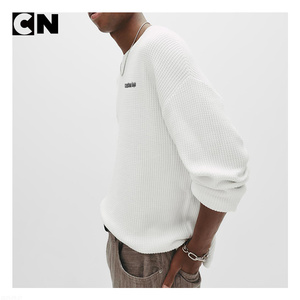 Maglione Certificato GRS, Produzione Personalizzata, Logo Personalizzato, Maglione Bianco <span class=keywords><strong>Basic</strong></span> a Nido d'Ape, Modello Corto, Moda Invernale Uomo - Product Image 3