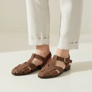 <span class=keywords><strong>Sandali</strong></span> Gladiator Bohemien Marroni Solidi da Donna 2026 Nuovi Estivi Retrò Intrecciati con Punta Chiusa e Cinturino a Fibbia Comodi - Product Image 4
