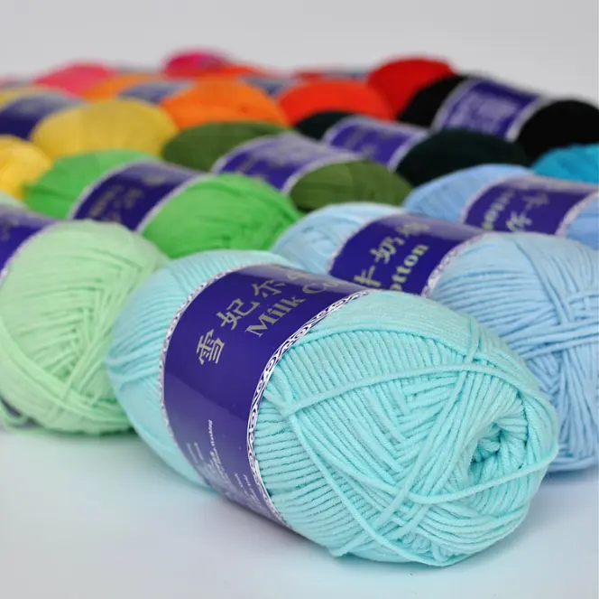 チャームキー中国高品質スペース染めカラフルリサイクルオーガニック100% ミルクコットンメーカーバッグ編みかぎ針編み用糸