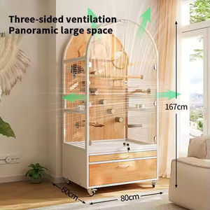 กรงนกขนาดใหญ่ทำด้วยมือแก้วใสพร้อมฐานไม้พิมพ์ลวดลายบนถาดพลาสติกทำด้วยมือ - Product Image 4