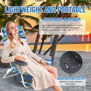 Sillas de Playa Plegables Portátiles de Aluminio Ligero con 5 Posiciones Ajustables y Bolsa Refrigerante - Product Image 2