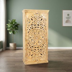 Gabinete Moderno de Madera de Mango Maciza Tallada, Ecológico, Duradero, con Intrincado Diseño Floral, Armario de Almacenamiento Hecho a Mano - Product Image 3