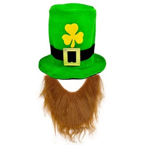 St Patrick's Day Party Festival Suit <strong>Green</strong> <strong>Cowboy</strong> <strong>Hat</strong> with Irish Clover Bearda Top <strong>Hat</strong> Adult Outdoor Decorations - Product Image 1
