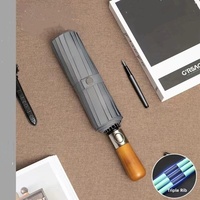 Parapluie à manche en bois, protection UV, ouverture et fermeture automatiques, grand auvent, logo personnalisé, portable, coloré, cadeaux promotionnels