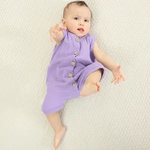 मिचली 100% कॉटन समर रोम्पर्स सॉलिड कपड़े शिशु लड़कों के जंपसूट बेबी रोम्पर