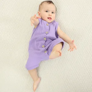 Michley 100% cotton mùa hè Rompers rắn quần áo trẻ sơ sinh bé trai jumpsuits bé Romper