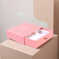 Boîte cadeau personnalisée rose avec tiroir, en matériaux recyclés, finition mate, emballage cosmétique de luxe avec doublure blister, coffret cadeau