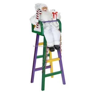 120cm sitting ladder stand santa claus Hug the bear christmas decoration supplies classic holiday ornaments christmas figurine