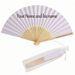 Éventail pliant traditionnel chinois pour mariage, en soie et bambou, blanc, personnalisé, artisanal, souvenir, éventails à main - Product Image 5