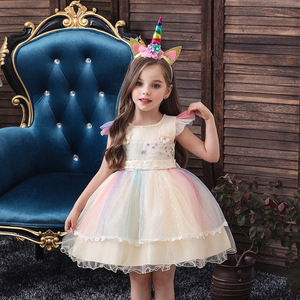Robe de princesse pour filles avec perles licorne, manches courtes, lavable, Costume d'Halloween pour enfants - Product Image 2