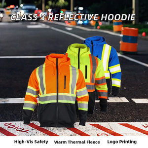 Sudadera de Seguridad Reflectante ANSI Clase 3 con Capucha Desmontable, Poliéster de Alta Visibilidad, Logotipo Personalizable - Product Image 2