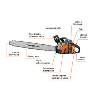 Tronçonneuse à essence Truper 50cc avec barre de 20 '2 temps de qualité industrielle pour le bricolage en bois personnalisable certifié GS - Product Image 1