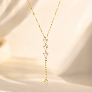 Collana a Doppia Catena Impilabile SUMMLY, Placcata in Oro 18K, in Acciaio Inossidabile con Ciondolo a Cuore in Zirconia, Regalo per Donna - Product Image 3