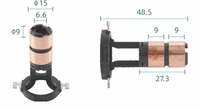 Support de balais de charbon pour anneau collecteur (dimensions : 15*6.6*9 / 48.5*9*27.3 X 2 anneaux), pour assemblages de collecteurs à anneau.