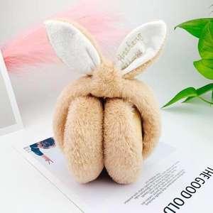 Orejeras con diseño de orejas de conejo, piel de conejo blanca lechosa, cálidas para el invierno, plegables, para mujer - Product Image 3