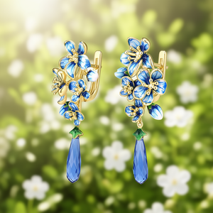 Pendientes Colgantes de Flor Azul E2220, Chapados en Oro, Aleación de Zinc, Joyería de Fiesta para Mujer, Estilo Romántico, Engaste de Bisel, Gema Azul - Product Image 2