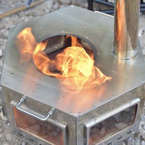 Acier inoxydable portable 360 °   Tente <span class=keywords><strong>de</strong></span> camping hexagonale avec poêle <span class=keywords><strong>à</strong></span> <span class=keywords><strong>bois</strong></span> et fenêtres en verre pour le camping hivernal et les excursions en pleine nature - Product Image 5