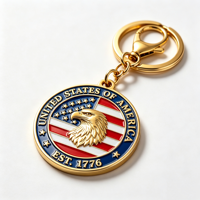 Porte-clés rond en émail plaqué or personnalisé avec motif d'aigle et de drapeau en relief, porte-clés en métal pour cadeau souvenir