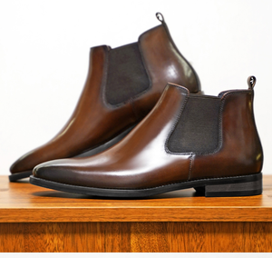 حذاء برقبة تشيلسي إيطالي أنيق من جلد العجل للرجال حذاء برقبة مارتن من جلد البقر بطبقة علوية حذاء برقبة للمشي - Product Image 4