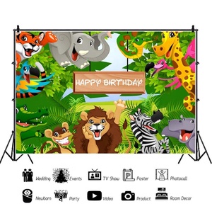Fondale 7x5ft con Animali del Parco Safari Cartoon, Decorazioni per Feste di Compleanno per Bambini, Fauna della Giungla, Foresta, Fauna Selvatica, Fondale con Elefanti - Product Image 6