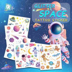 Rocketship Universe Sun Moon Tatouages Autocollant pour Enfants Garçons Party Favors Fournitures Espace Tatouages Temporaires pour Enfants - Product Image 1