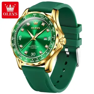 OLEVS 9988-Bracelet en silicone, montre décontractée fantôme d'eau verte, montre pour homme avec fenêtre de date au design spécial, montre à quartz en vente