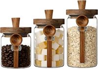 Ensemble de 3 récipients hermétiques modernes pour aliments et café avec couvercle en bambou et cuillère, pot d'organisation pour épices pour la cuisine et les placards de la maison