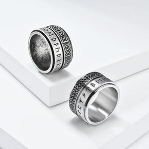 Retro Nordic Viking Letter Celtic Knot Rotating <b>Titanium</b> Steel <b>Ring</b> For <b>Men</b> Oversized Index Finger Jewelry Gift - Product Image 2